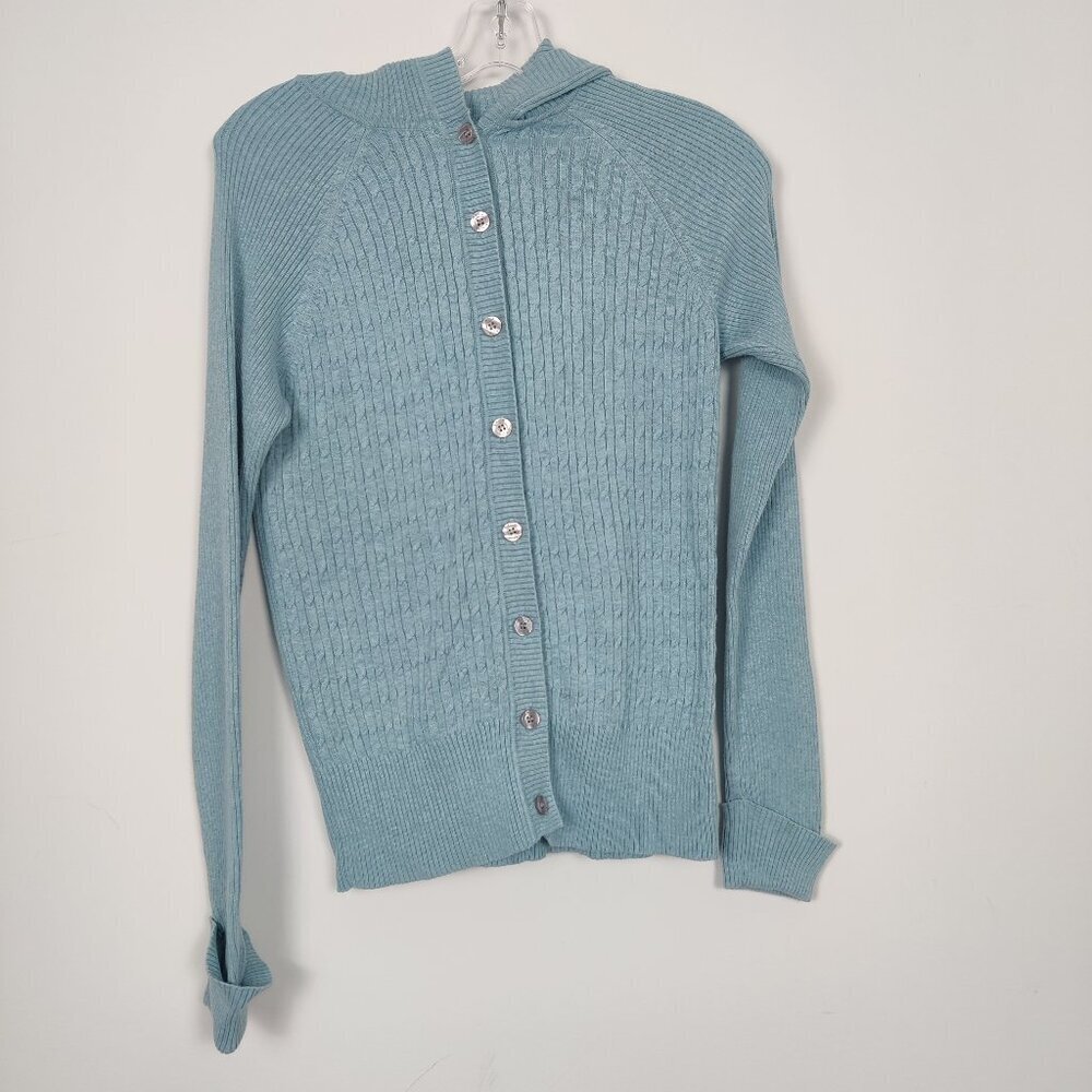 Dalia Women's Button Down Hooded Cardigan Sweater Blue Size Medium 100% Cotton